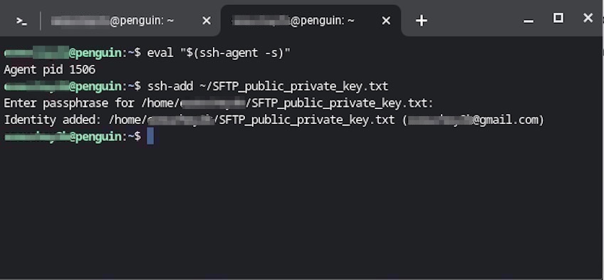 Using the ssh-add helper program with existing key example. 
