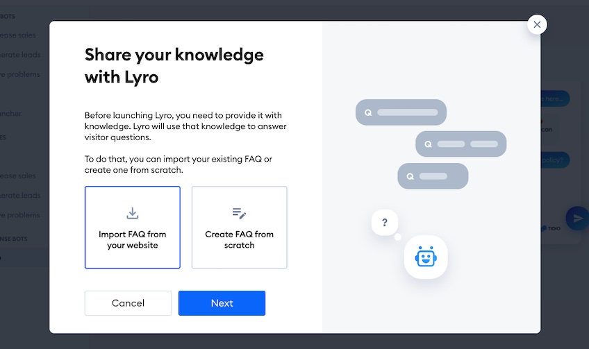 Lyro launching screen with option to import or create from scratch. 