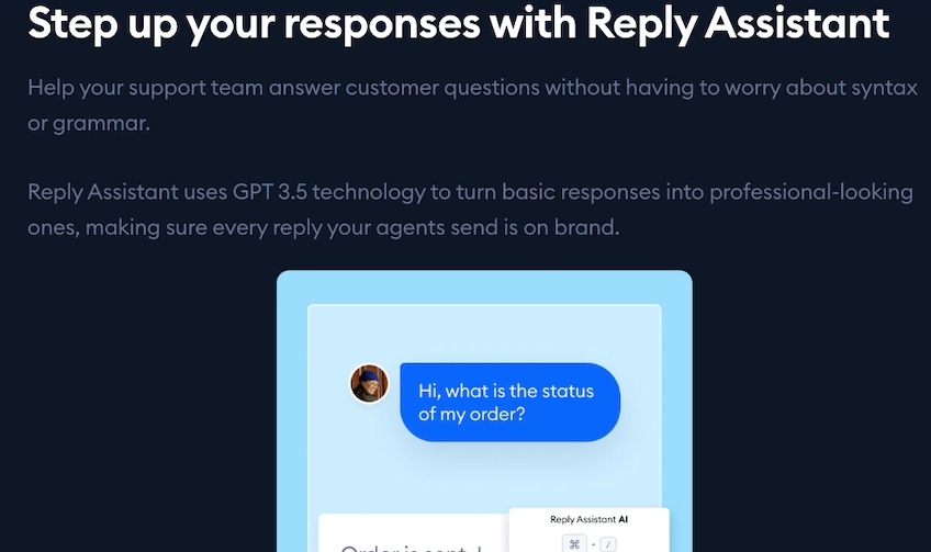 Reply Assistant landing page for Tidio. 