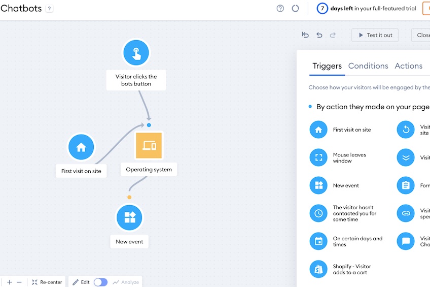 Triggers setup in Tidio interface.