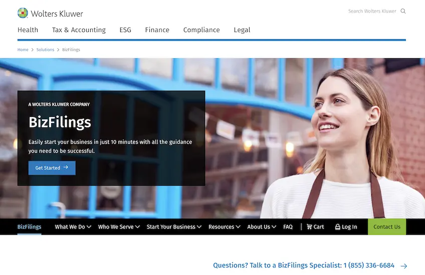 BizFilings homepage