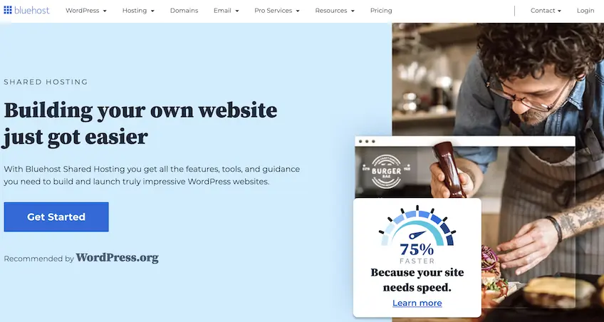 Bluehost shared hosting landing page