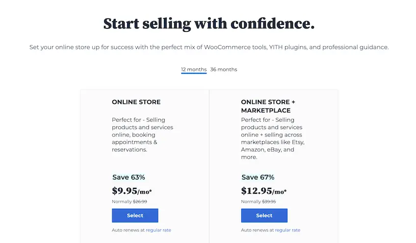 Planurile magazinului online Bluehost pentru găzduire WooCommerce
