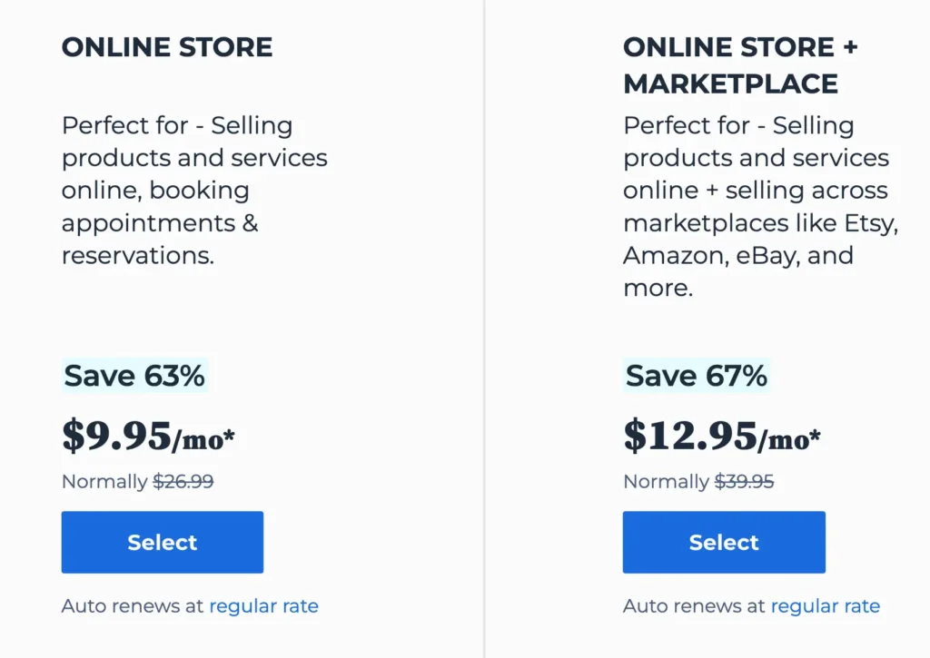 Bluehost's pricing plans for its ecommerce builder are some of the cheapest around