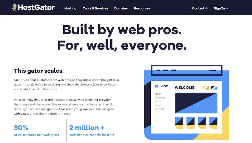 HostGator web hosting landing page showing how it scales
