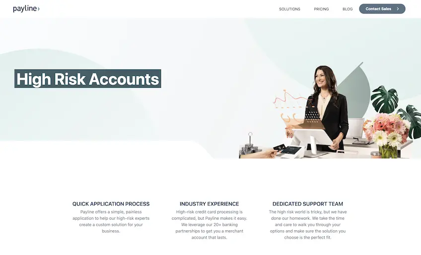 Payline's high risk account landing page