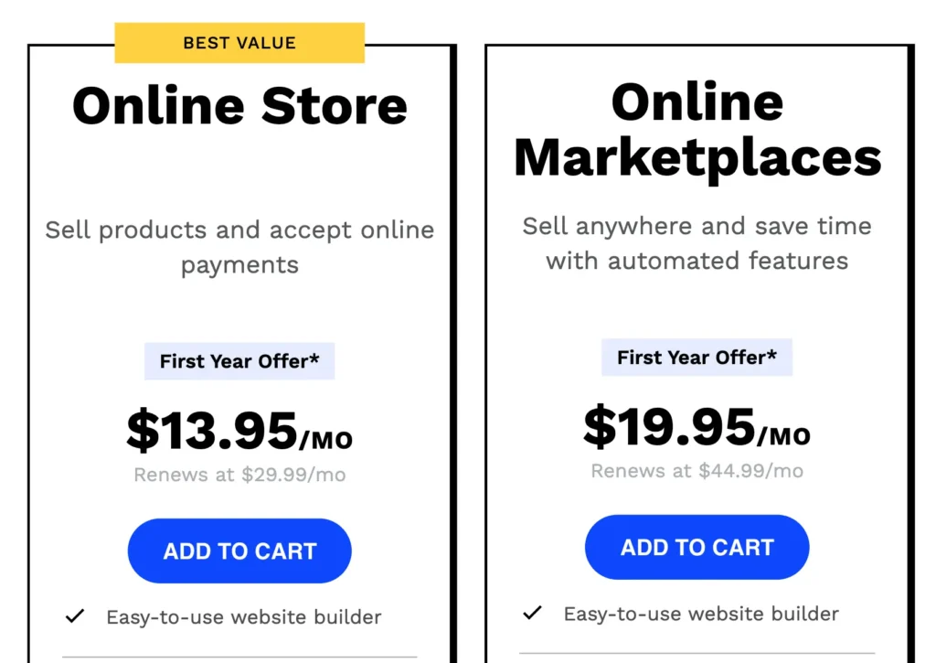 Web.com ecommerce store pricing plans to get you started