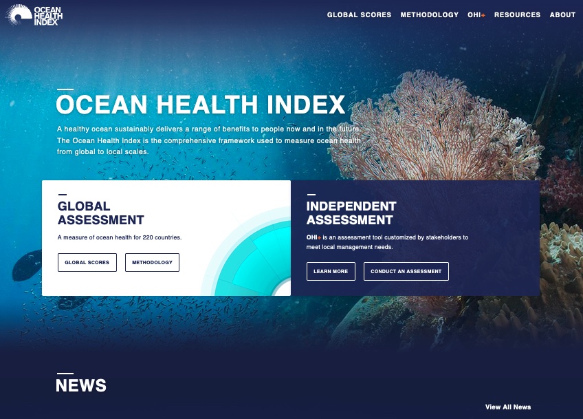 Ocean Health Index page with option to complete a Global Assessment or an Independent Assessment. 