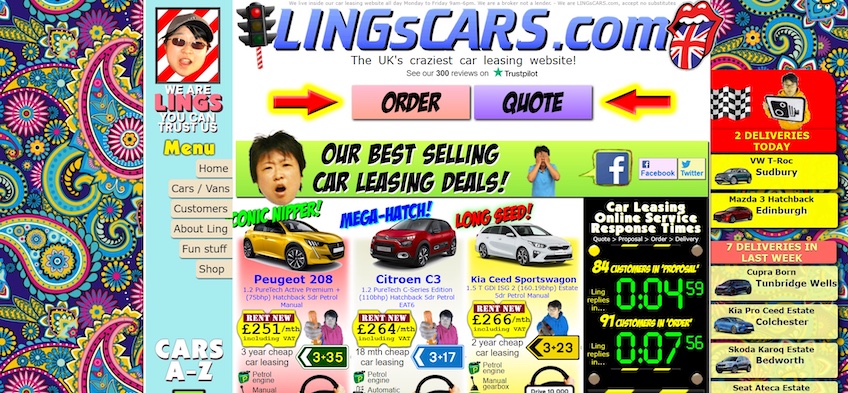 Ling's Cars homepage example. 