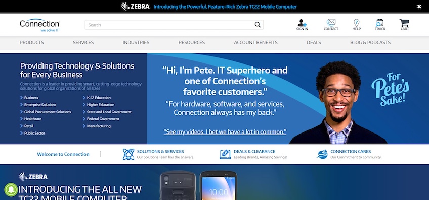 PC Connection homepage screenshot.