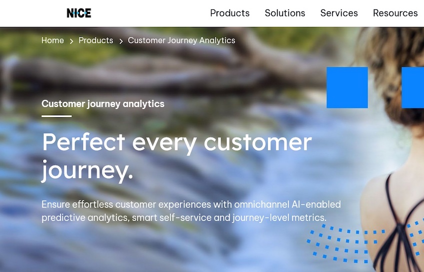 Screenshot of NICE homepage, a company that offers a tool for Predictive Behavioral Routing. 