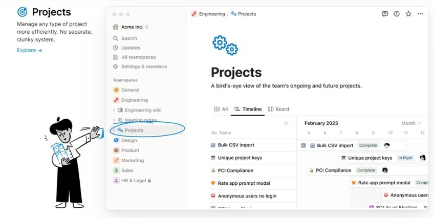 Notion projects page screenshot.