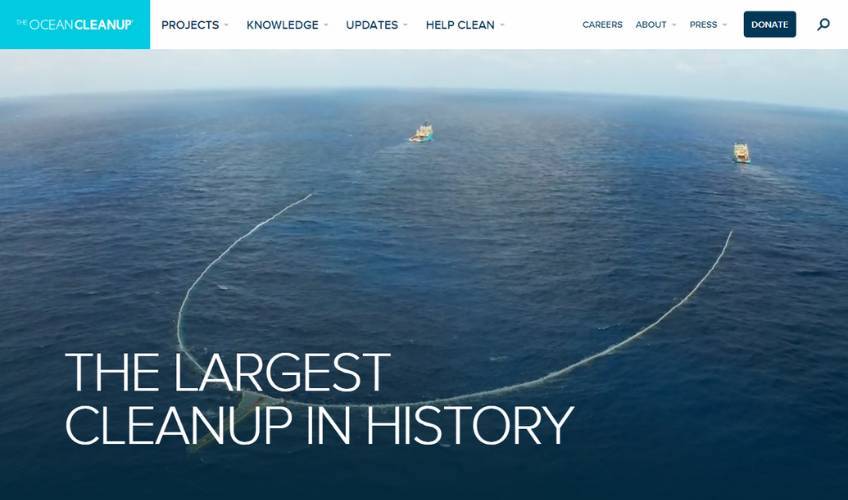 The Ocean Cleanup homepage. 