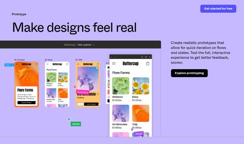 Figma prototype example page with a button to explore prototyping.