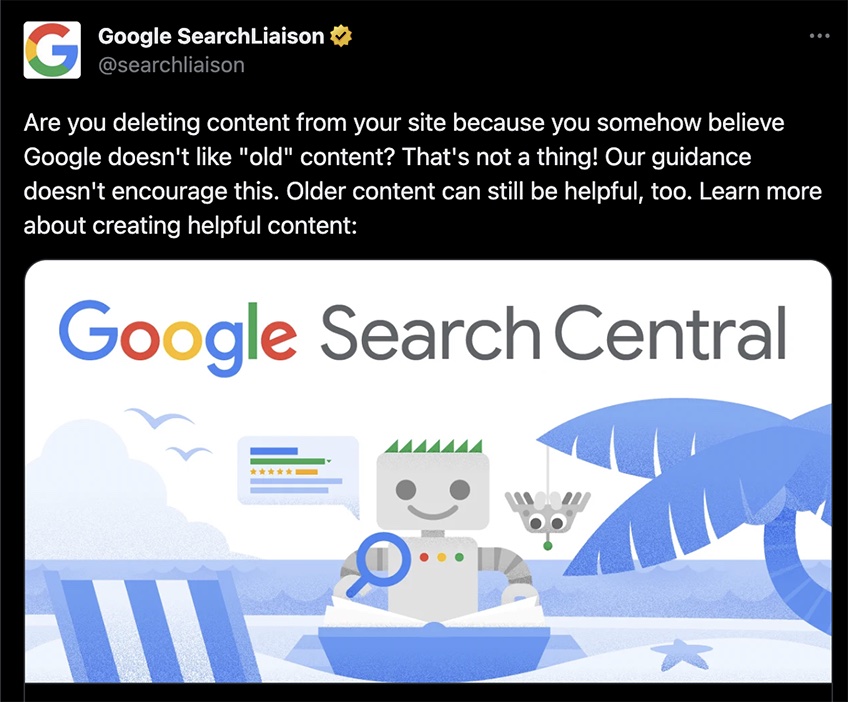 Google SearchLiasion post screenshot. 