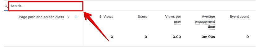 Google Analytics screenshot for how to search through webpages. 