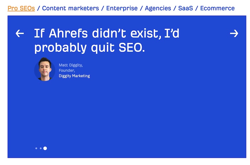 Ahrefs testimonials page. 