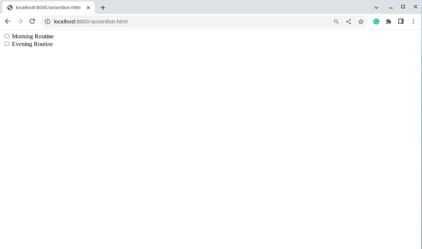 Screenshot of a browser with a page that displays the text with radio buttons: Morning Routine and Evening Routine. 