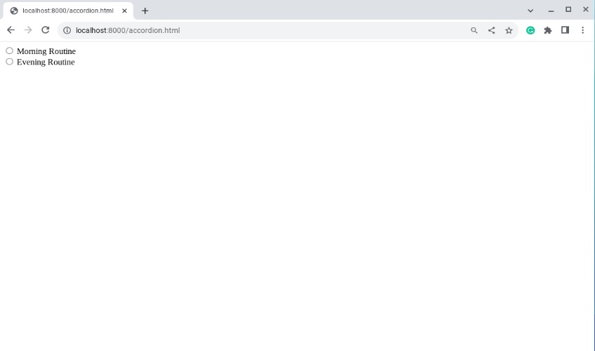Screenshot of a browser with a page that displays the text with radio buttons: Morning Routine and Evening Routine. 