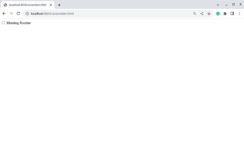Screenshot of a browser with a page that displays the text with a radio button: Morning Routine. 