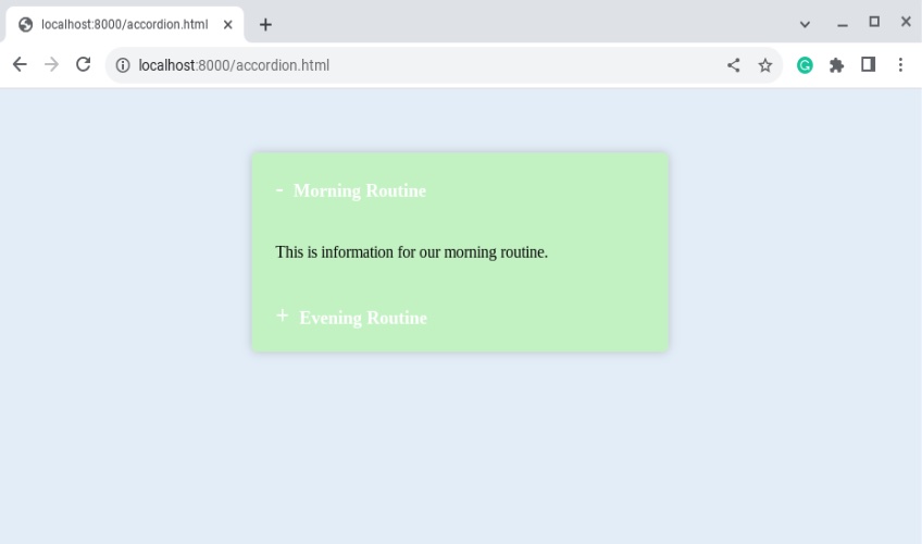 Accordion menu with Morning Routine and Evening Routine selections with Morning Routine opened. 