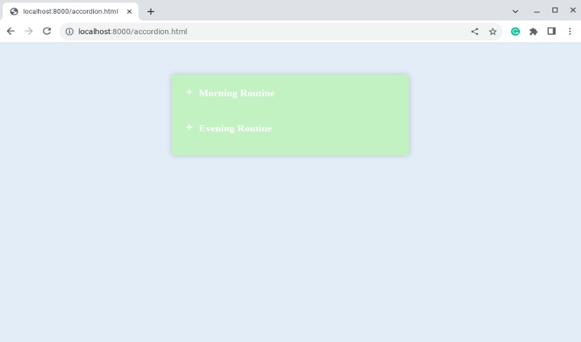 Accordion menu with Morning Routine and Evening Routine selections with plus signs next to each option. 