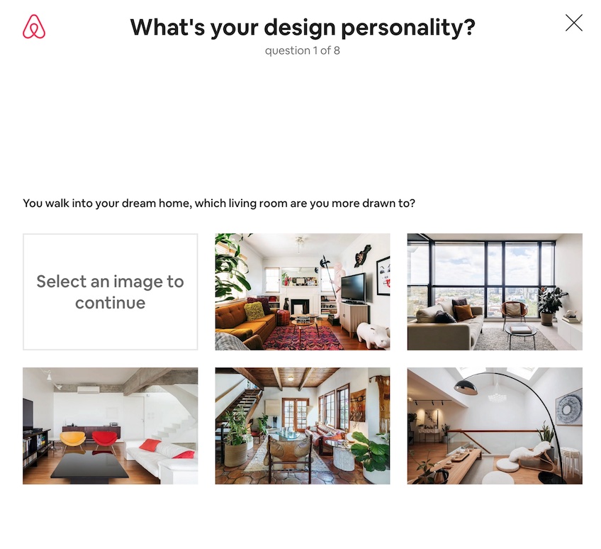 Design quiz with first question that reads "What's your design personality?"