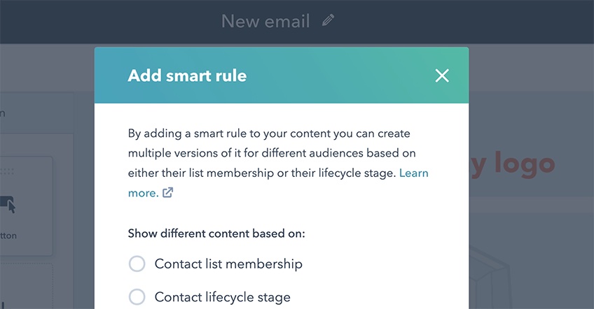 Popup window to "Add smart rule" to email list. 
