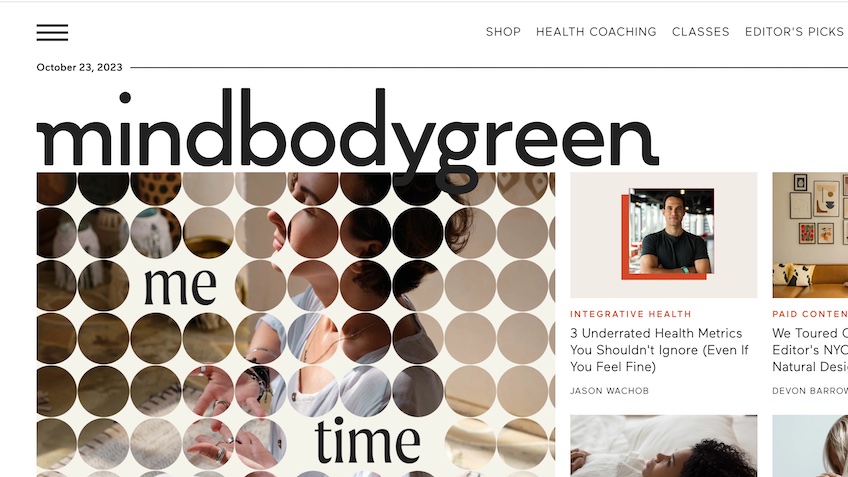 mindbodygreen homepage. 
