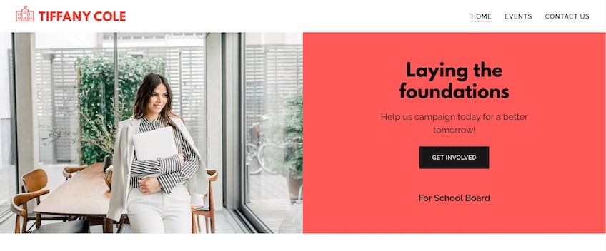 Tiffany Cole template from GoDaddy with a design for non-profits that includes a hero image and a headline. 
