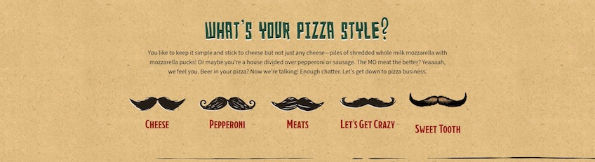 Captură de ecran a site-ului web Screamin' Sicilian cu un "Care este stilul tău de pizza?"