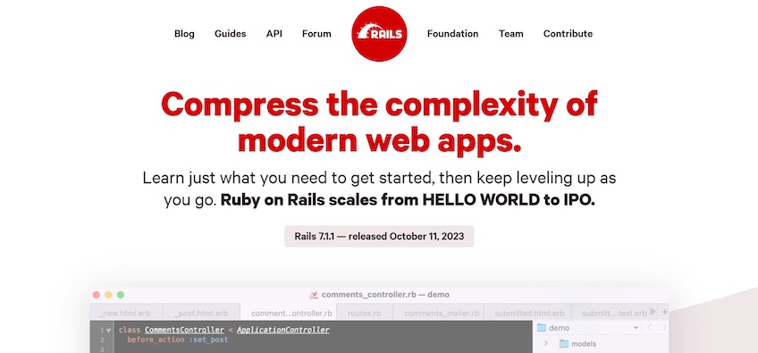 Ruby on Rails homepage. 