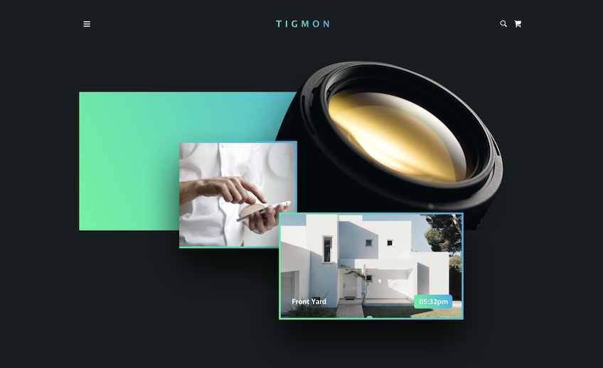 Real estate website template with two images and a camera lens.