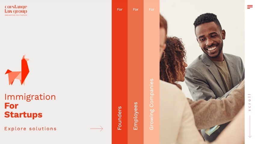 Corstange Law Group homepage with a detailed menu design.