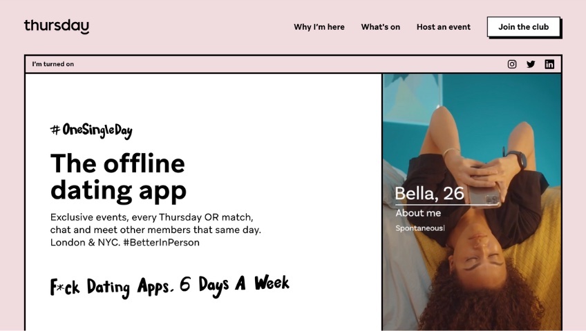 Thursday homepage with grid arrangement.
