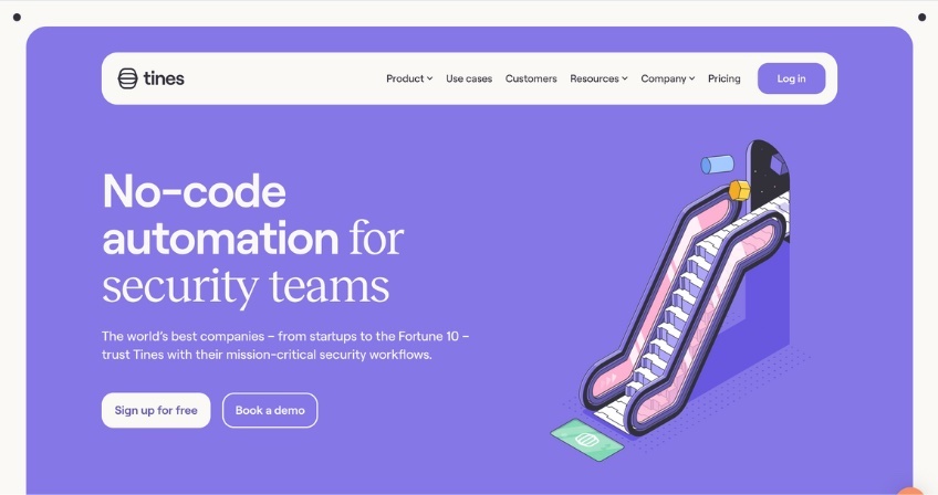 Tines homepage with visuals and text.