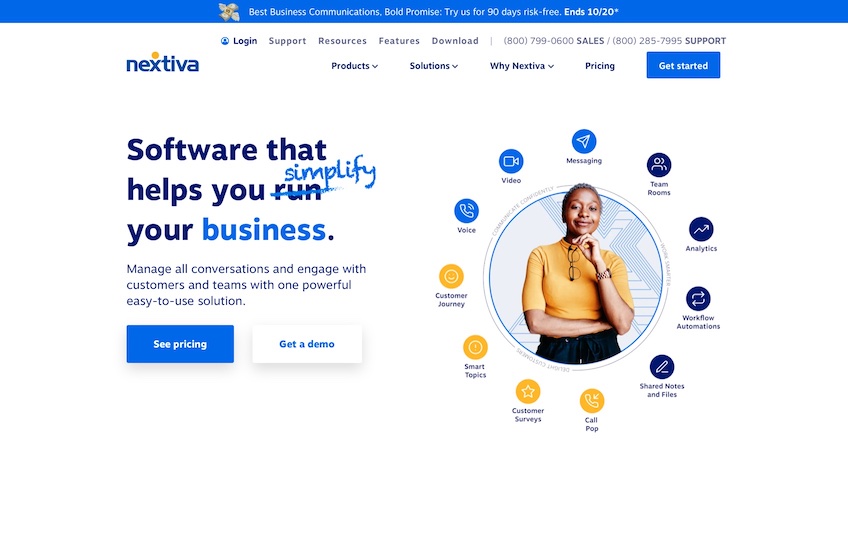 Pagina de pornire Nextiva.