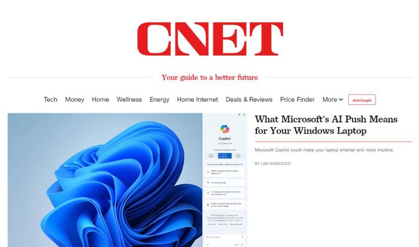 CNET homepage. 