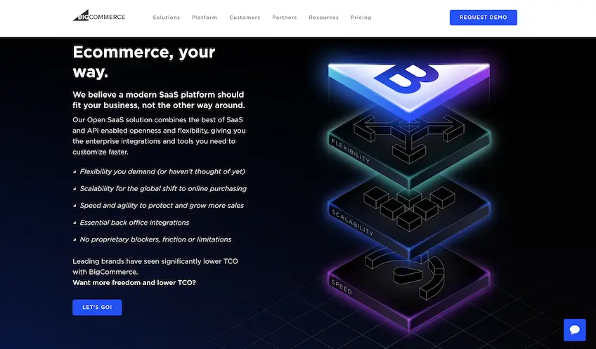 BigCommerce's Enterprise ecommerce landing page showing modern SaaS ecommerce features