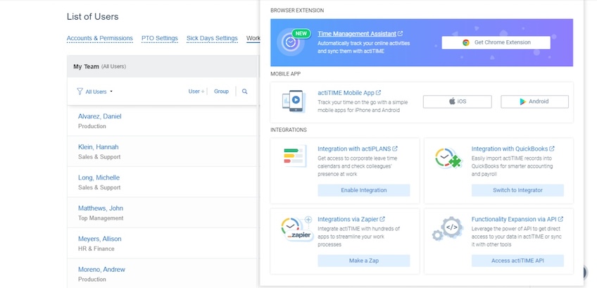 List of users displayed with a popup shown for a browser extension. 