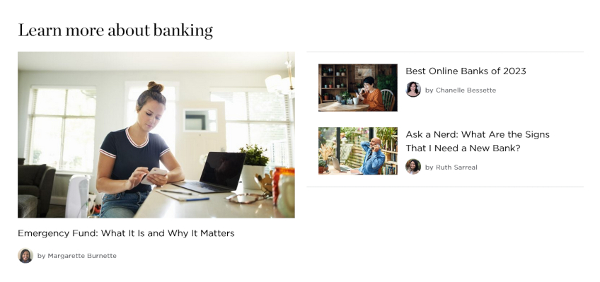 WordPress category example for banking showing 3 posts. 
