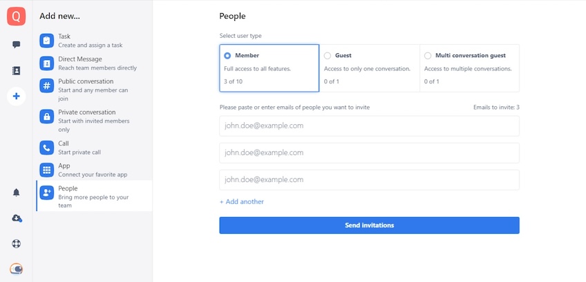 Chanty permissions screen to send access to people. 