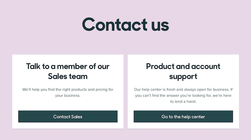 Zendesk contact options. 