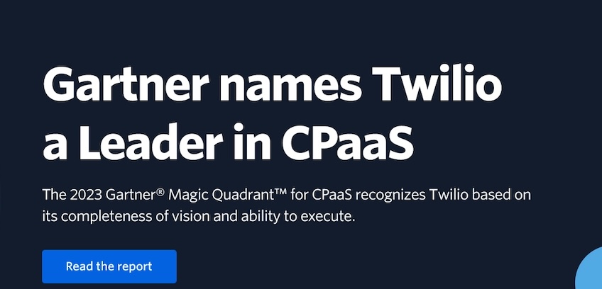 Twilio landing page for being named Gartner's leader in CPaaS. 