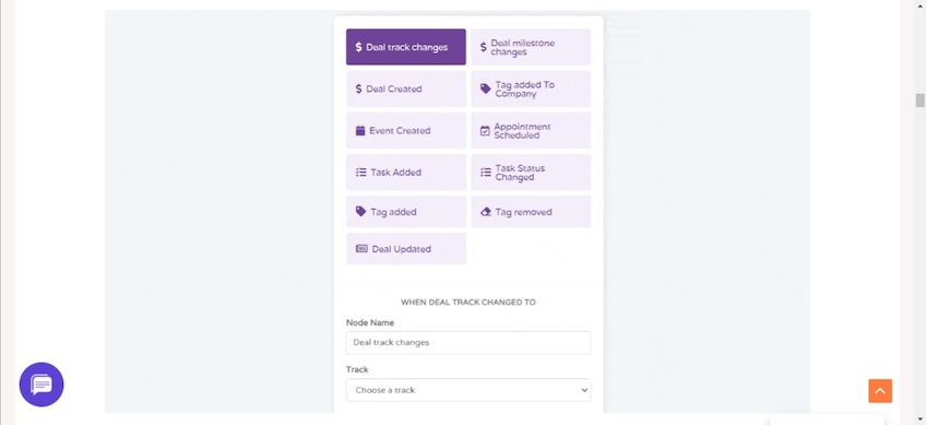 EngageBay workflow builder to track deal changes.