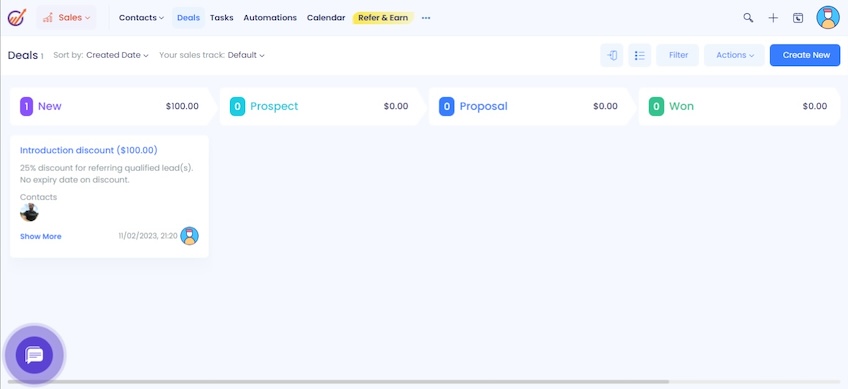 EngageBay dashboard with an overview of where a deal is in the pipeline.