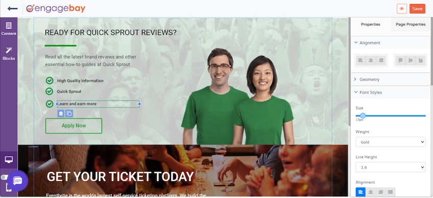 EngageBay landing page builder.
