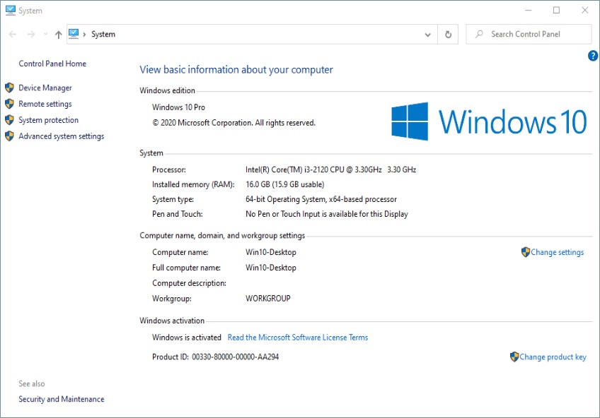 System settings menu for Windows 10. 