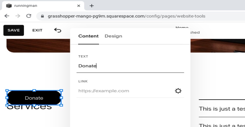 Donate button on Squarespace site. 