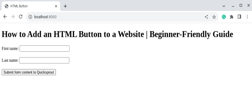 Submit content button to submit first and last name form example.